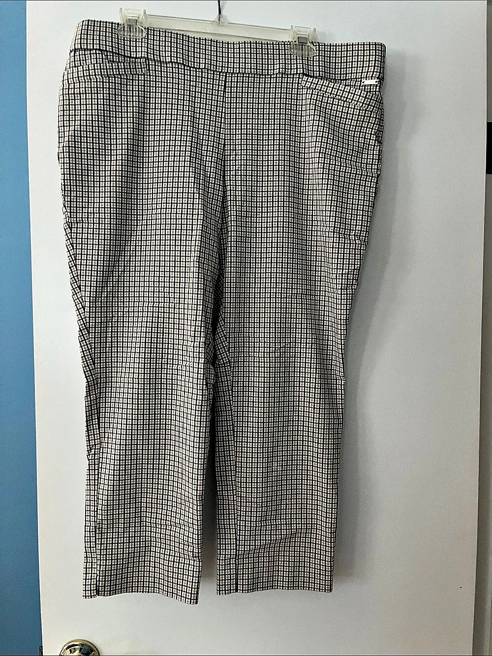 Jones New York Plaid Wide Leg Pants in Cream & Black Size XL